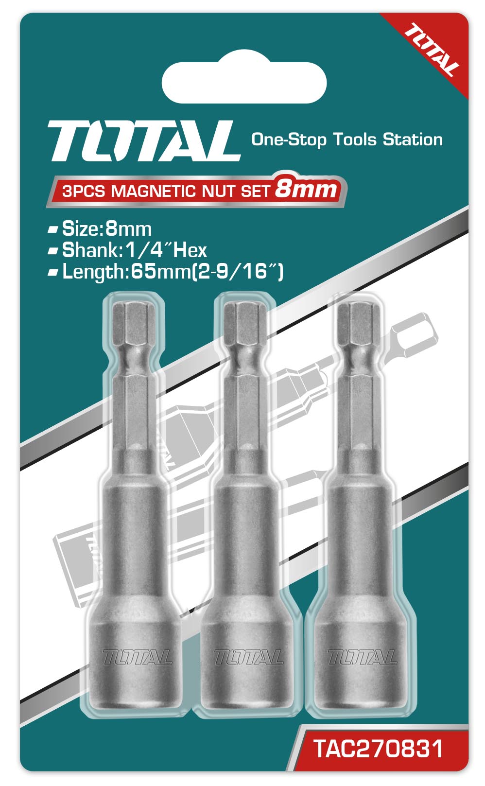 Total Tools 3Pcs Magnetic Nut Set 8mm (4 Sets)