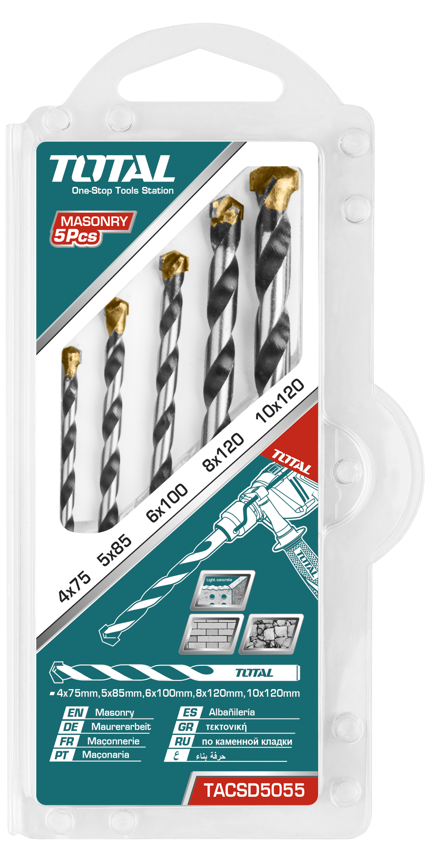 Total Tools Masonry Drill Bits Set 5Pcs (5 Sets)
