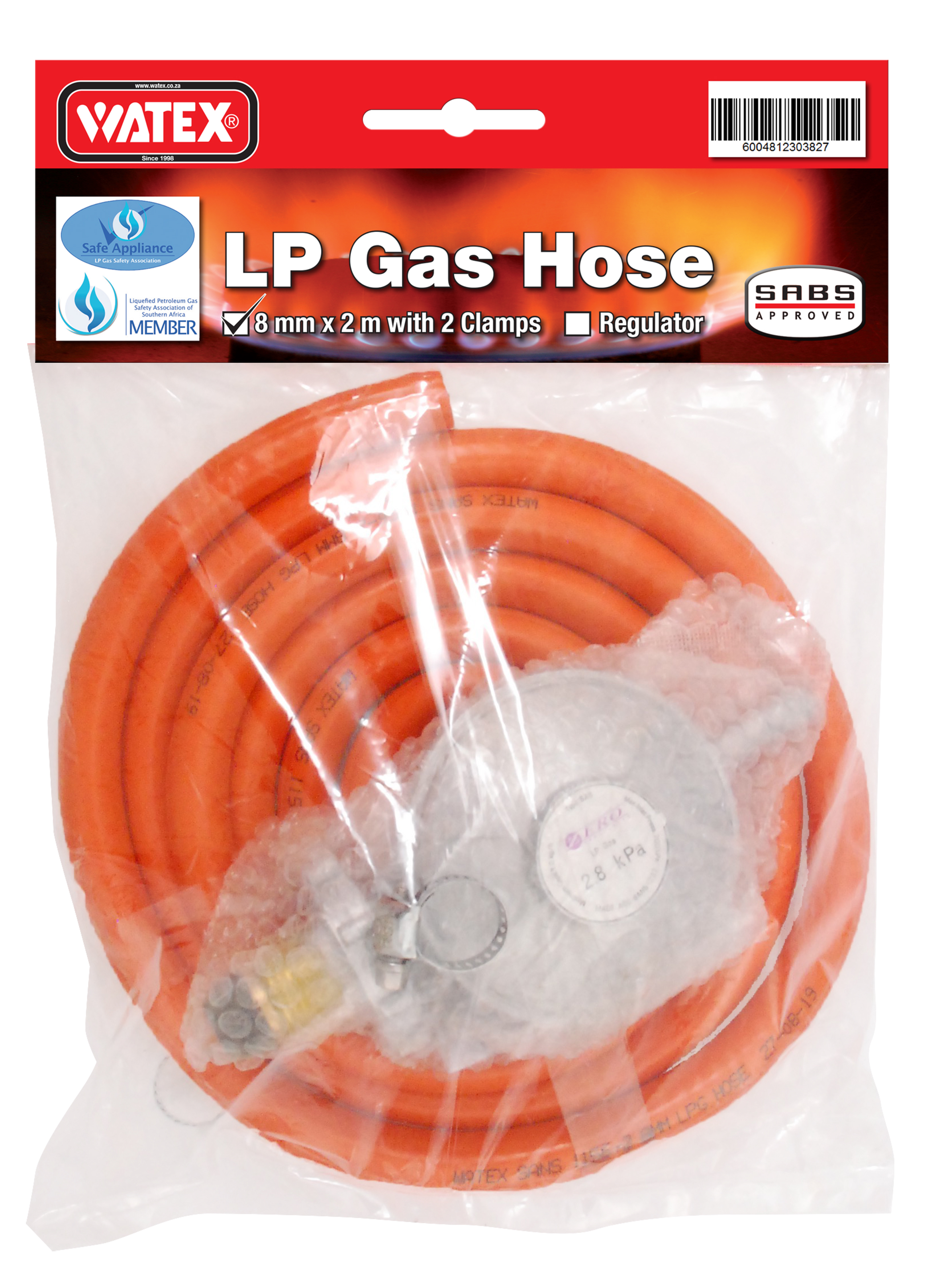 Watex Gas Hose with Clamps and Regulator – 2m