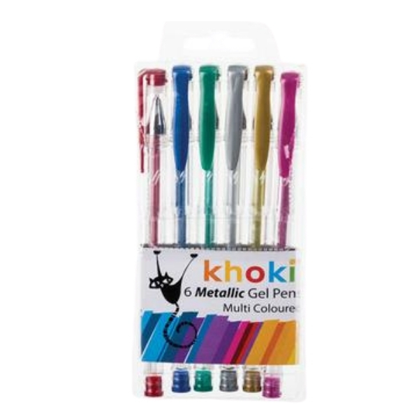 Khoki – Novelty Metallic Gel Pens -Assorted Colours (6 Pcs)