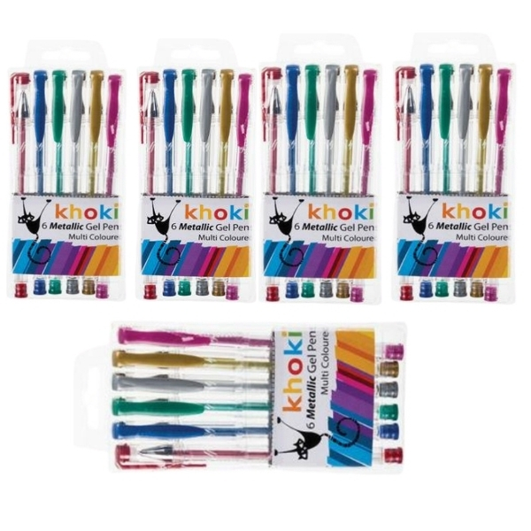 Khoki – Bulk Pack Of 5 Novelty Metallic Gel Pens -Assorted Colours (30 Pcs)