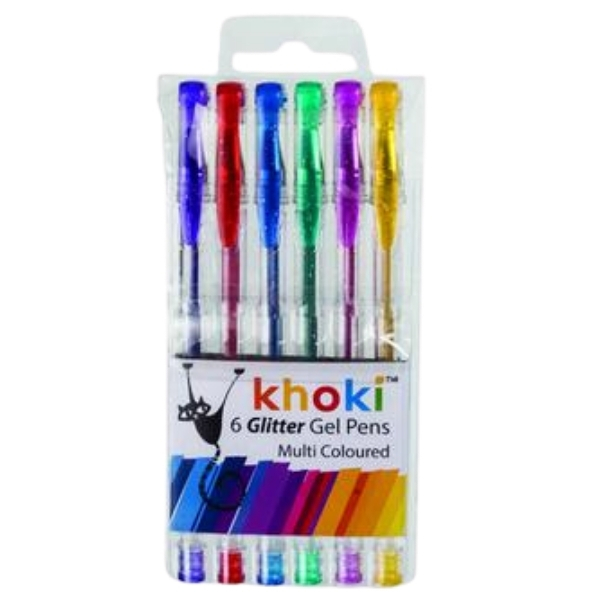 Khoki – Novelty Gel Glitter Pens -Assorted Colours (6 Pcs)