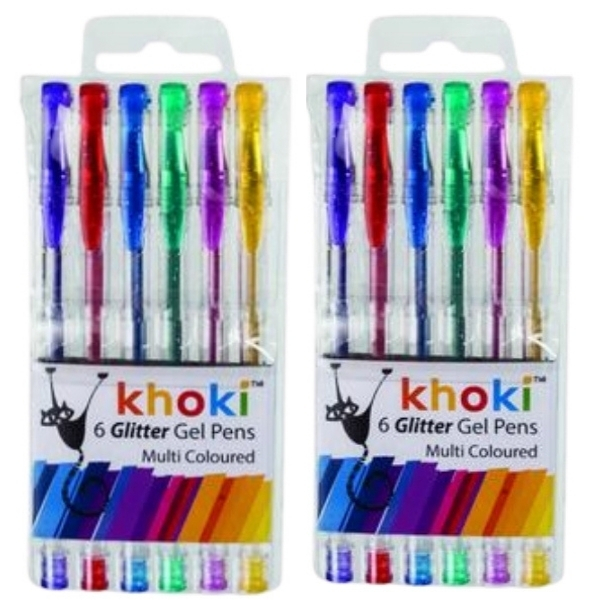 Khoki – Bulk Pack Of 2 Novelty Gel Glitter Pens -Assorted Colours (12Pcs)
