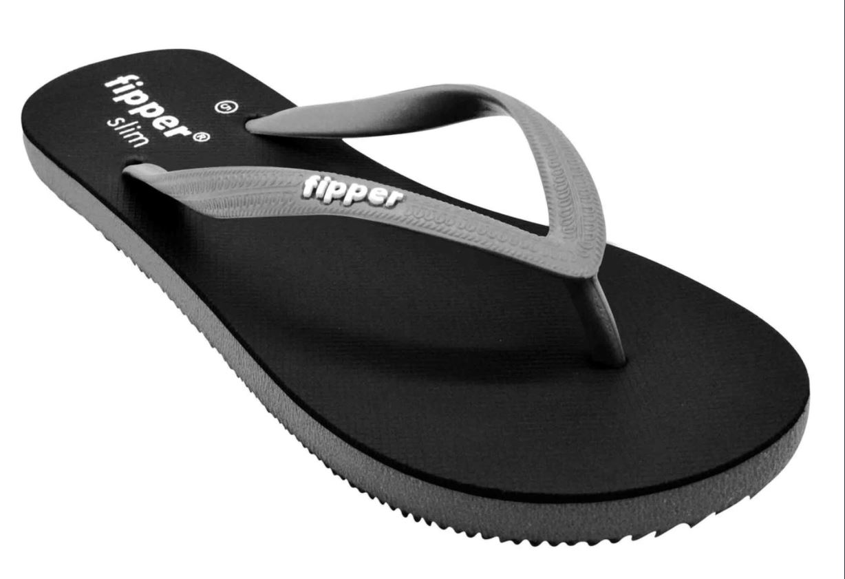 Fipper – Slim Ladies’ Flip Flops / Slippers – (Black with Grey Straps) – UK 6