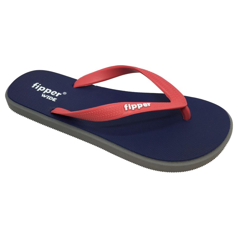 Fipper – Flip Flops / Slippers – Wide (Navy, Khaki with Salmon Straps) – UK 7