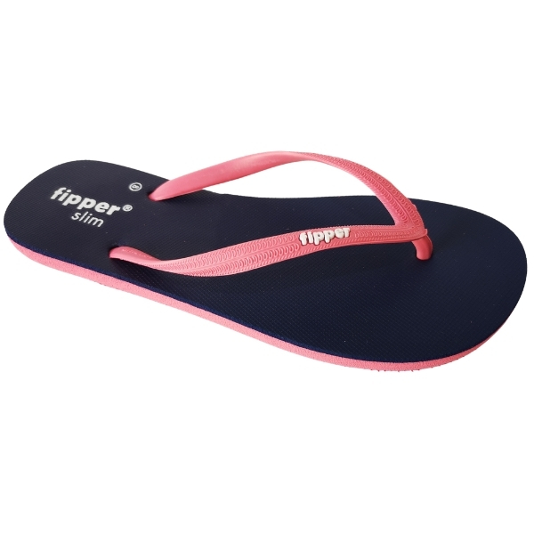 Fipper – Slim Ladies’ Flip Flops / Slippers – Navy with Pink Straps – UK 7