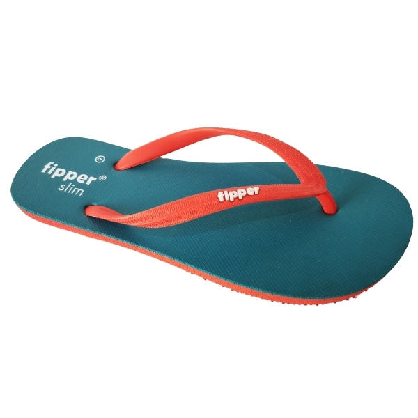 Fipper – Slim Ladies’ Flip Flops / Slippers – Turquoise with Red Straps – UK 5