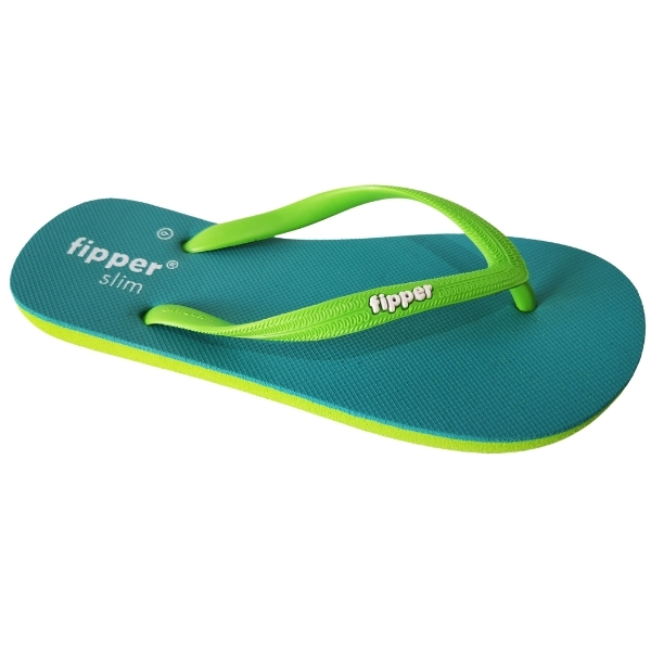Fipper – Slim Ladies’ Flip Flops / Slippers – Turquoise with Lime Straps – UK 7