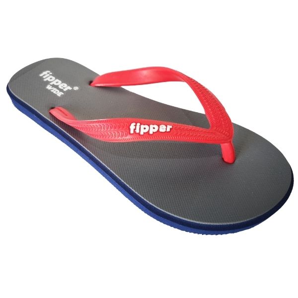 Fipper – Flip Flops / Slippers – Wide (Grey and Navy with Red Straps) – UK 10