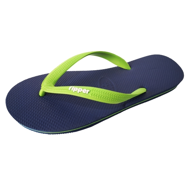 Fipper – Unisex Flip flops / Slippers – Navy with Lime Green Straps – UK 10