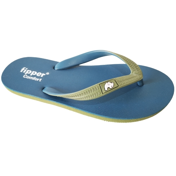Fipper – Flip Flops / Slippers – Comfort (Teal with Army Green Straps) – UK 10