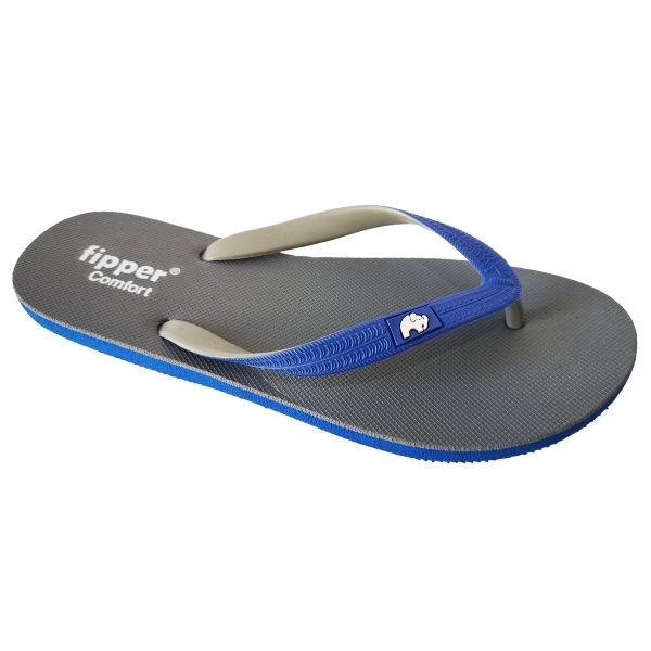 Fipper – Flip Flops / Slippers – Comfort (Grey with Blue Straps) – UK 9