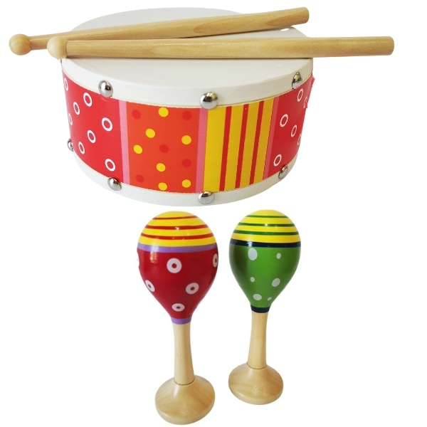 SourceDirect – Wooden Drum, Drumsticks & Maracas Egg Shakers Combo – Pink