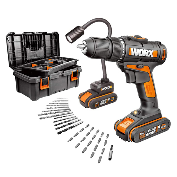 Worx Cordless 20V Impact Drill & Light 2.0Ah Li-Ion Kit