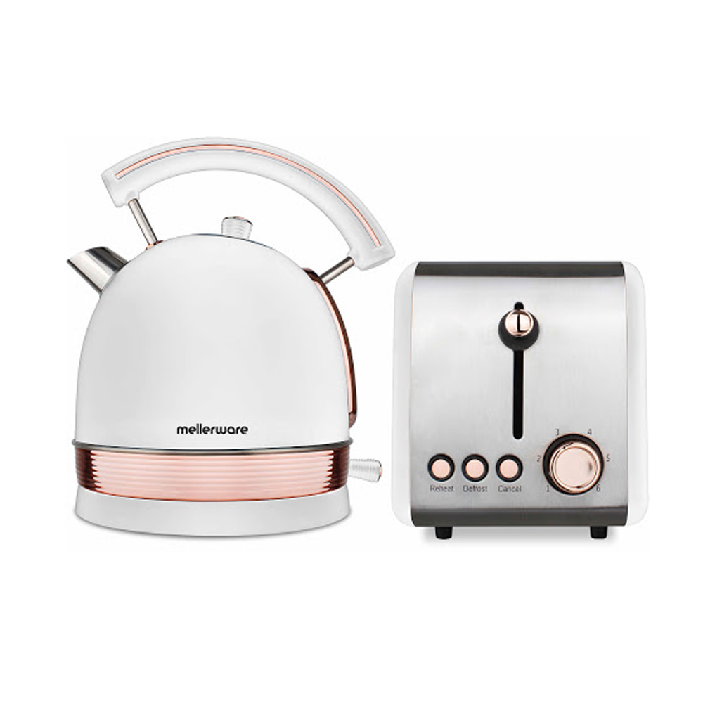 Mellerware – Kettle & Toaster Set Rose Gold – White