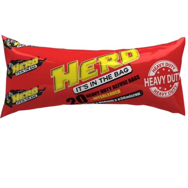 Hero- 20 Interleaved Heavy Duty Black Refuse Bags – e30micron