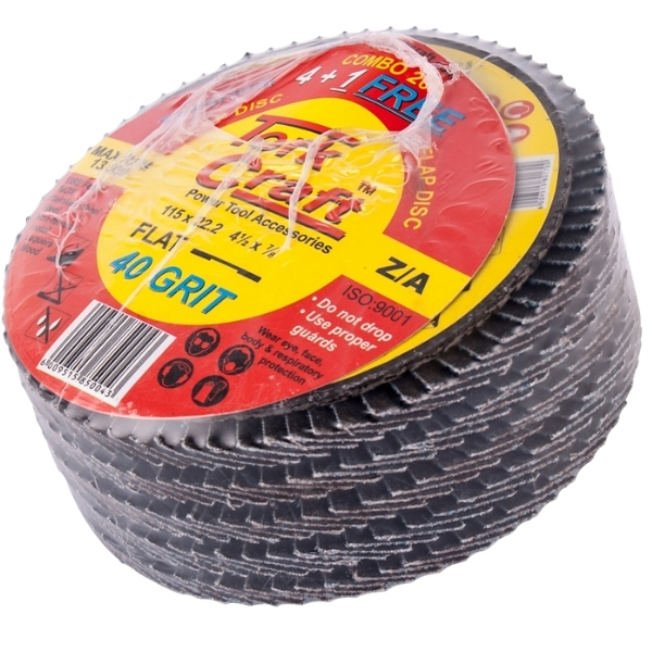 Tork Craft- Flap Disc Zirconium  40 Grit Flat – 5 Cutting Discs 115mm