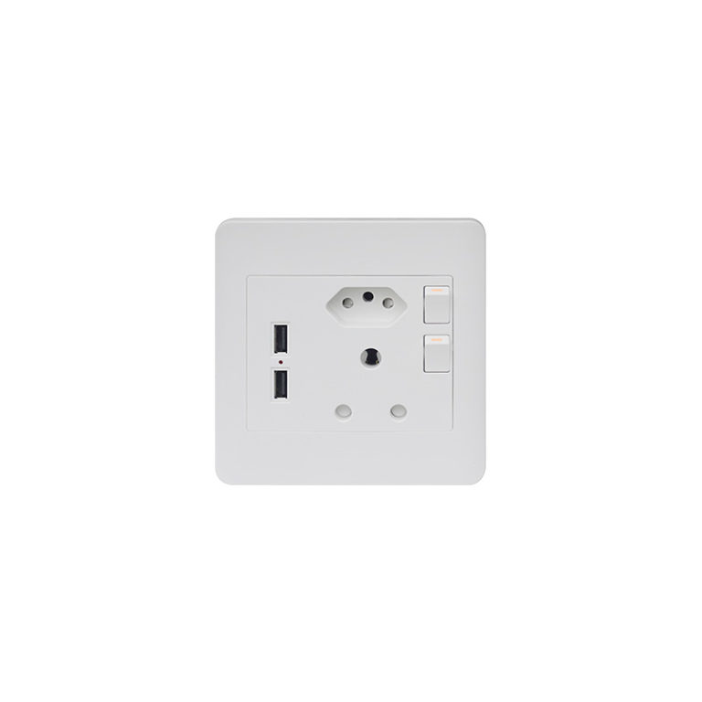 Single Wall Switched Socket 16A with Euro 16A and 2x USB