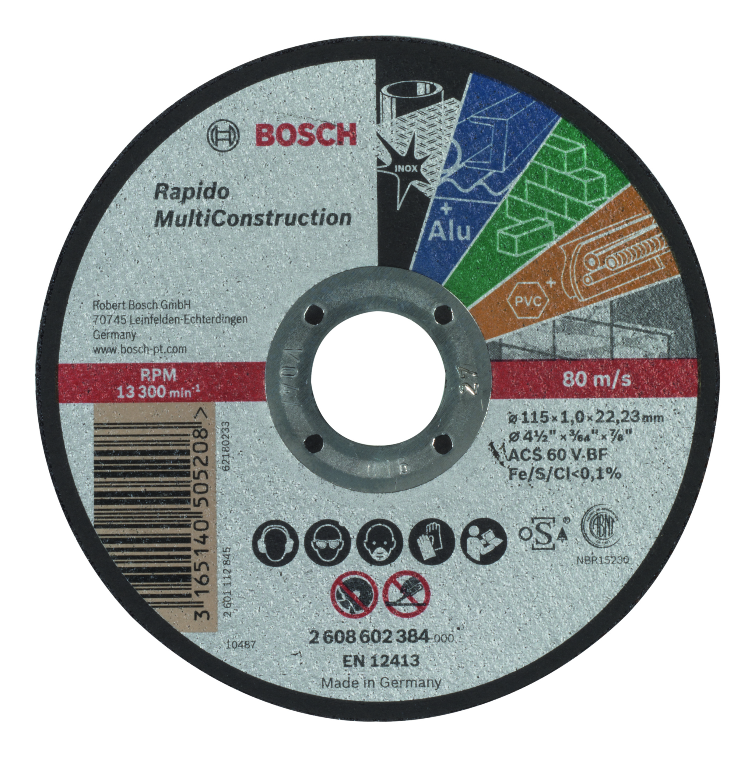 Rapido Straight Cutting Disc Multi Construction ACS 60 V BF, 115, 1,0