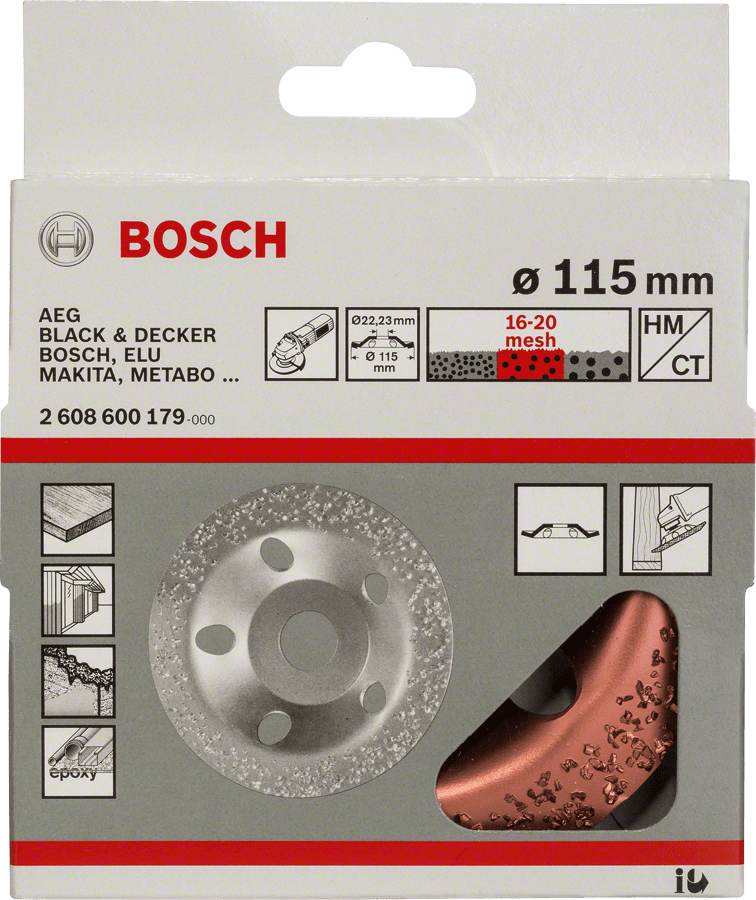 Tungsten carbide grinding head 115 x 22,23 mm, medium, angled