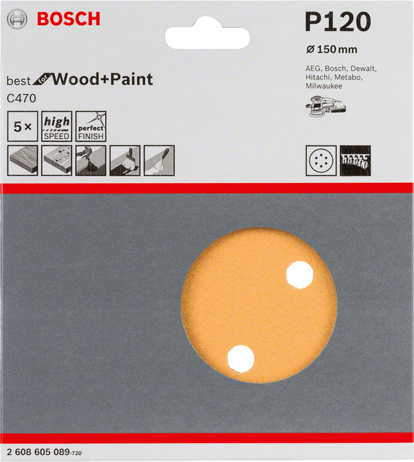 Best Wood+Paint random orbital sanders 150 mm 120 6 holes 5 Piece