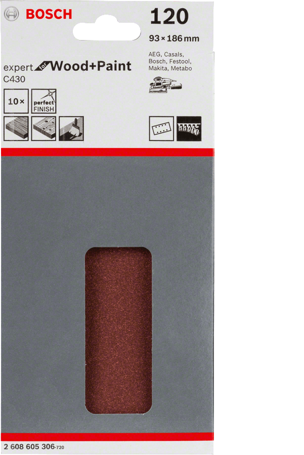 Expert for Wood for orbital sanders 93 x 186 mm 120 8 holes 10 Piece