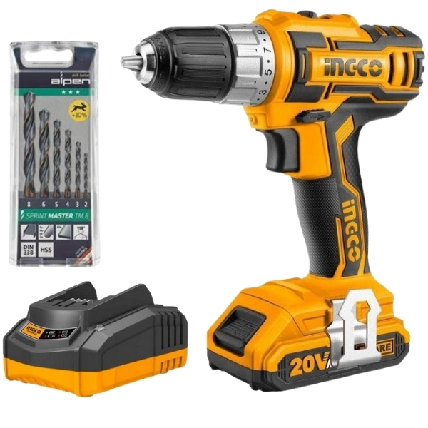 Ingco – Cordless Drill Combo (20V) & Alpen Sprint Master Bits (6Piece)