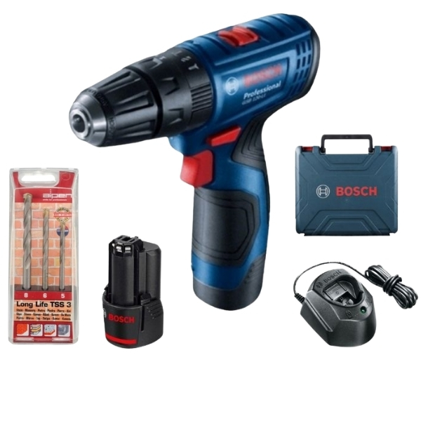 Bosch-Cordless Impact Drill (GSB 120-LI) & Alpen Masonry Drill Bits(3Piece)