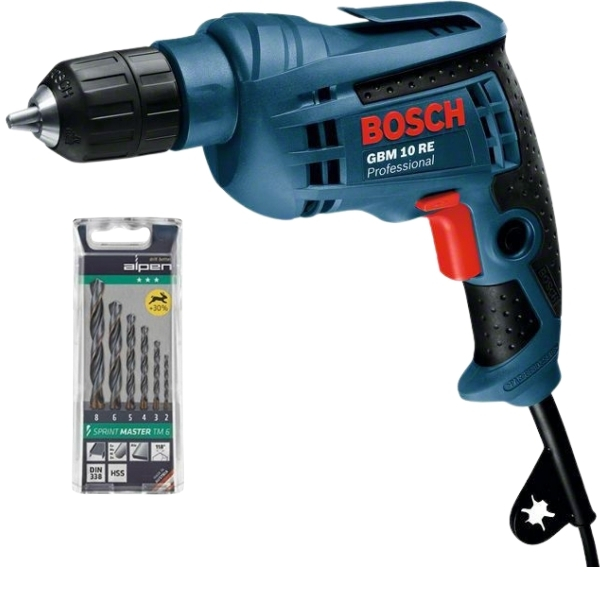 Bosch – Drill 600W (GBM 10 RE) & Alpen Sprint Master Bits (6Piece)
