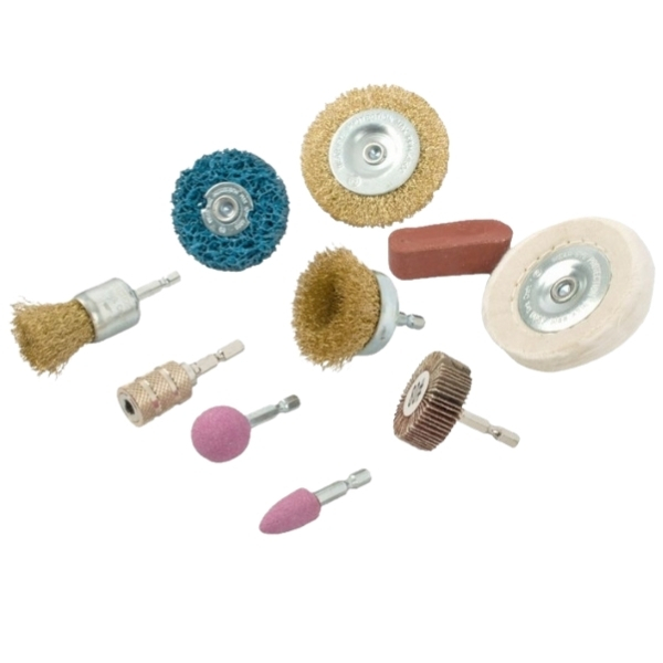 Tork Craft – Wire Brush Set with Hex Shank & Buff Kit for Drill (10 Piece)