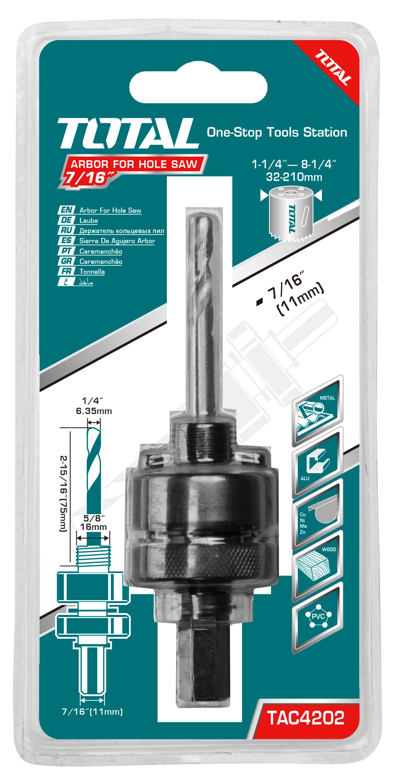 Total Tools Arbor for Holesaw – 32mm to 210mm