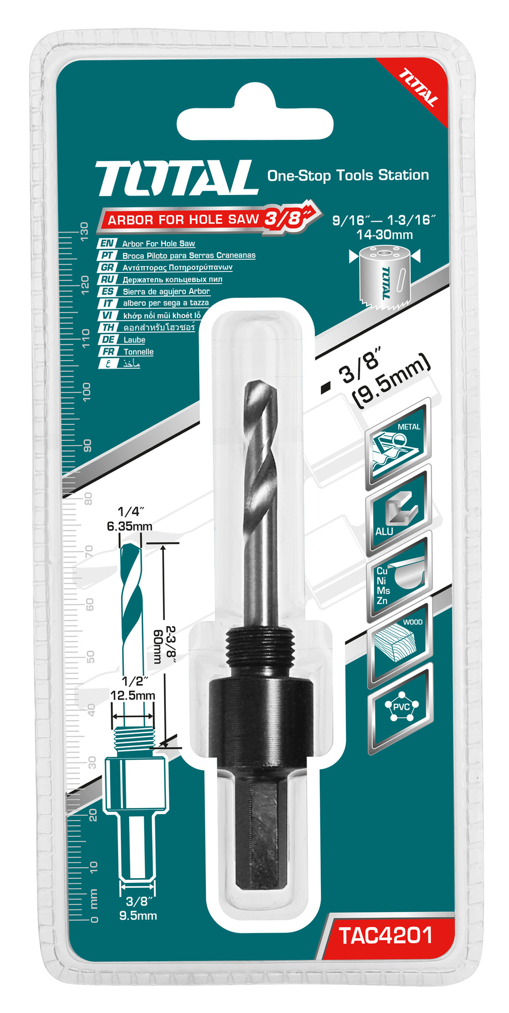Total Tools Arbor for Holesaw – 14mm to 30mm