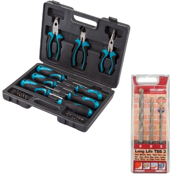 Bort – DIY Hand Tool Set (24 Piece) & Alpen Masonry Drill Bits (3 Piece)