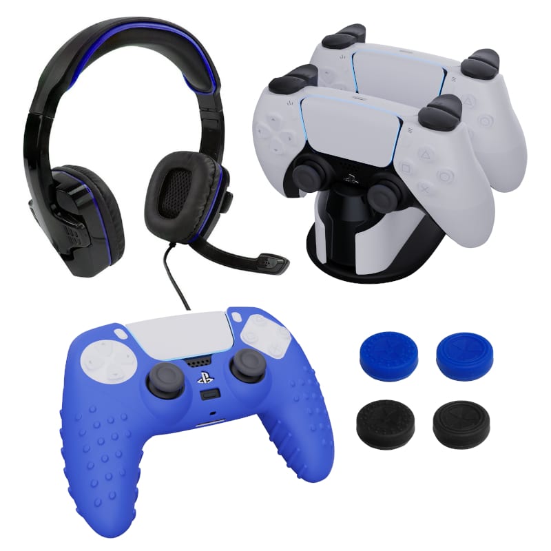 Sparkfox PS5 Console Gaming Bundle – Headset, Charger, Cover & Grips