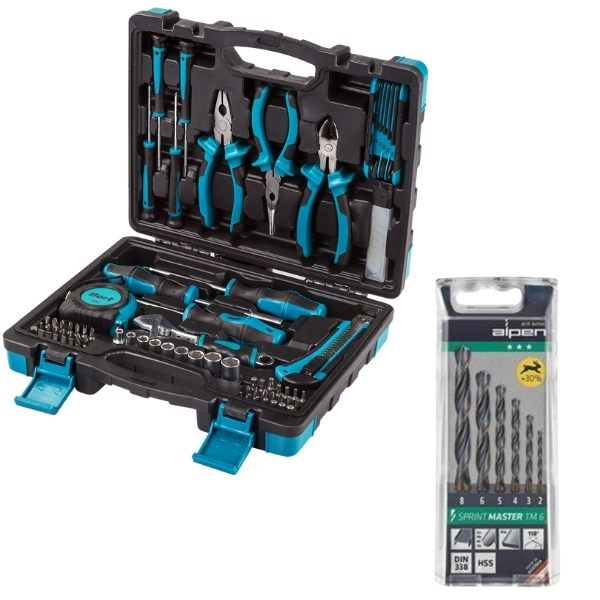 Bort–DIY Hand Tool Set(83 Piece) & Alpen Sprint Master Drill Bits(6 Piece)