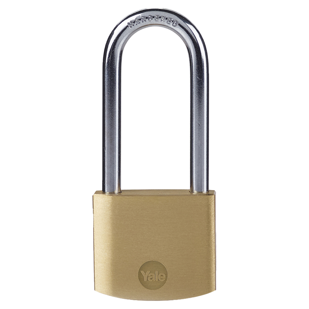 Yale 40mm Brass padlock long shackle pack1