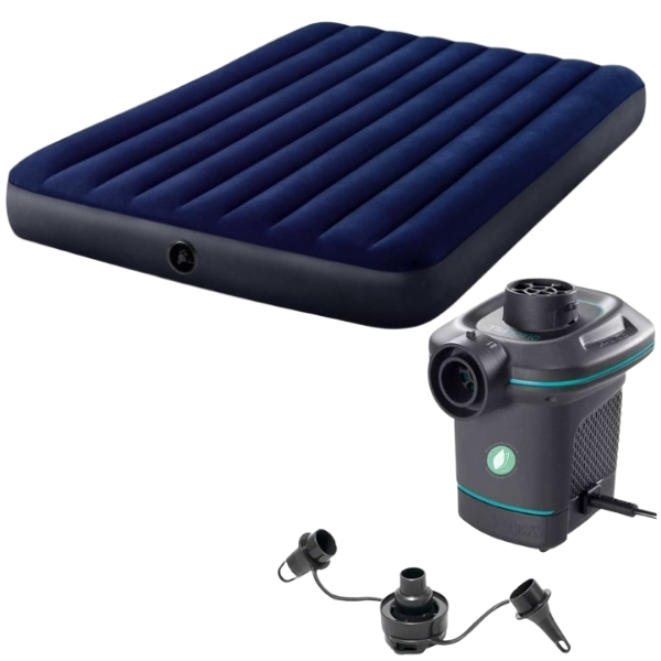 Intex – Airbed Dura-Beam Downy (Double) and Electric Air Pump With Nozzles