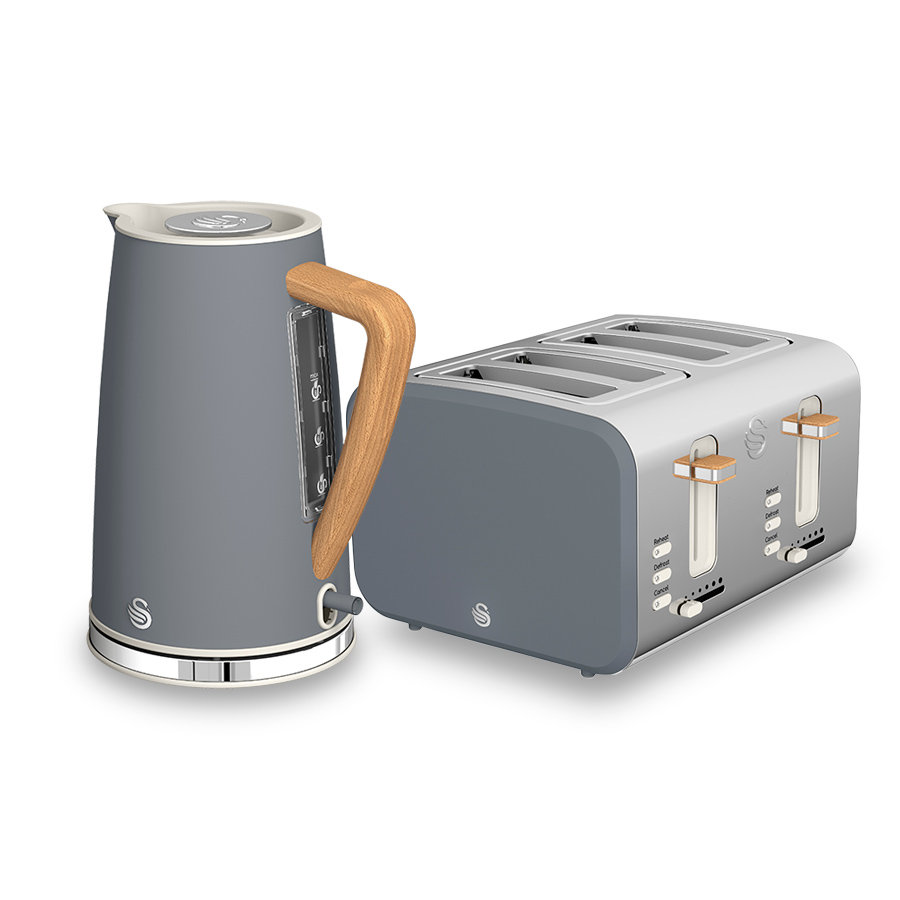 Swan Nordic Stainless Steel Cordless Kettle & 4 Slice Toaster – Slate Grey