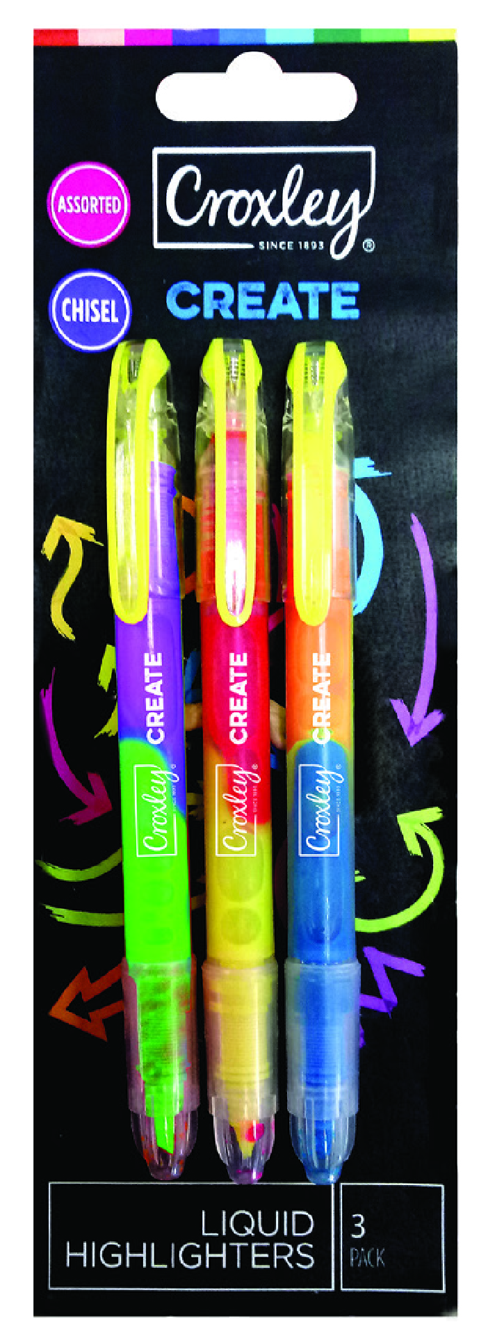 Croxley Liquid Highlighter Assorted 3 Pack