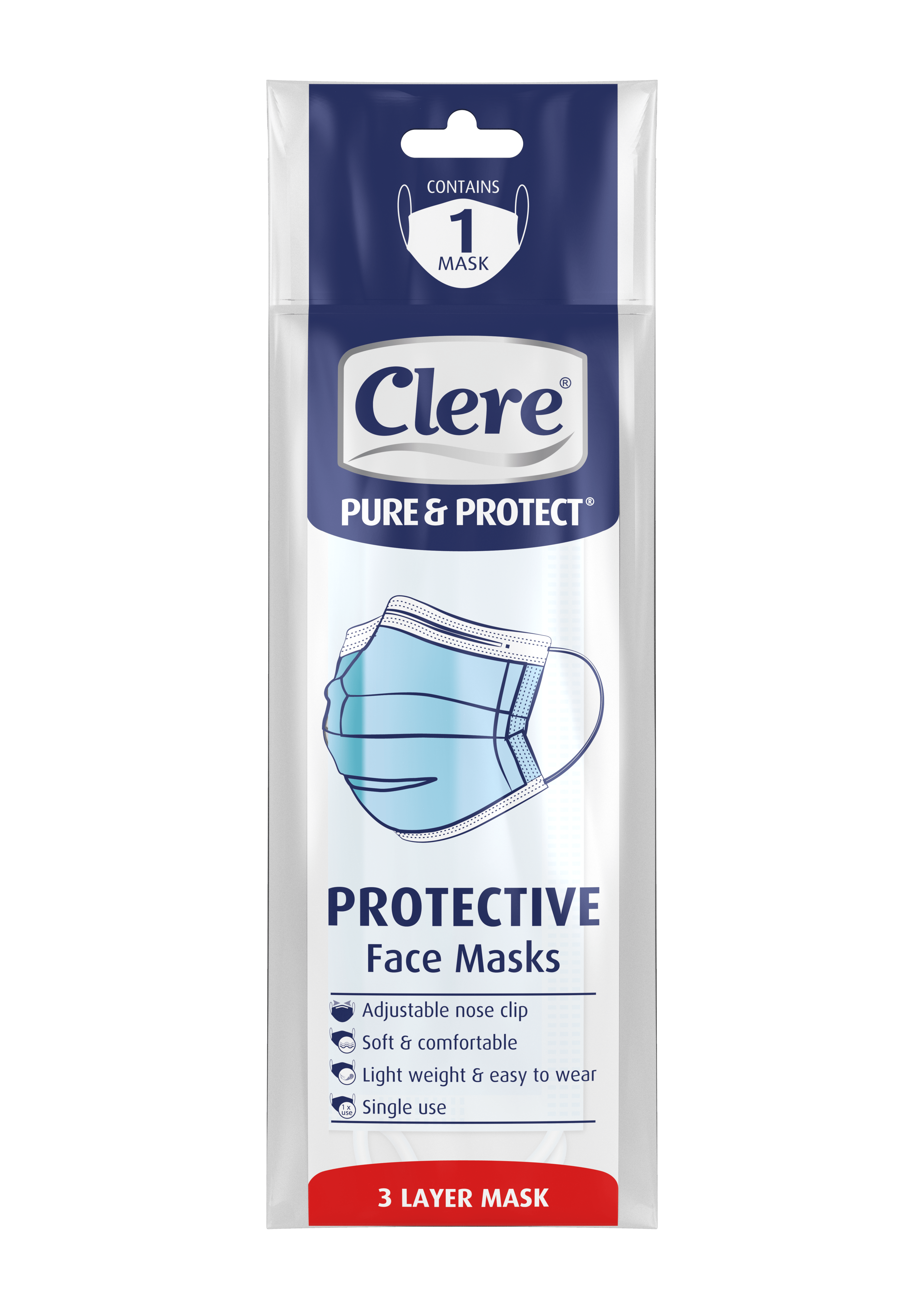 Clere Pure & Protect Protective Face Masks (5 pack)