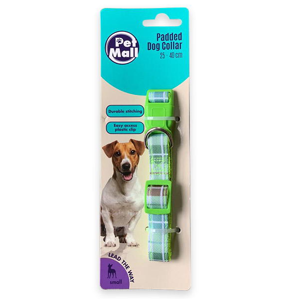 Pet Mall – Padded Dog Collar – Tartan – 25cm to 40cm – Green