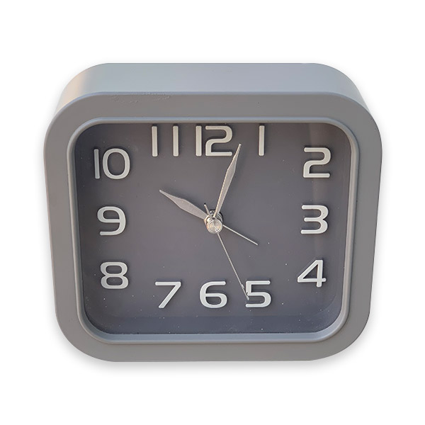 No Place Like Home – Clock – Alarm – Plastic – Square – 10cm x 12cm – Grey