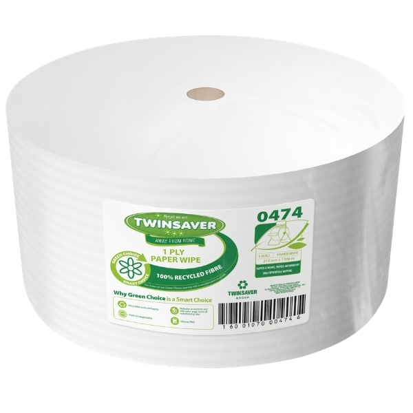 Twinsaver – Paper Towel / Paper Wipe Jumbo (1Ply – 210mm x 1500m) – 1Piece