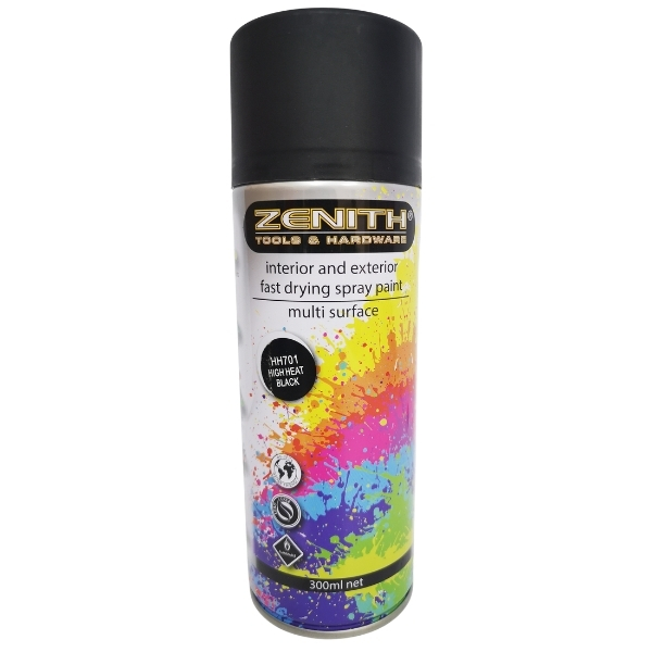 Zenith – Spray Paint / Interior and Exterior Fast Drying Spray Paint – High Heat Black – HH701