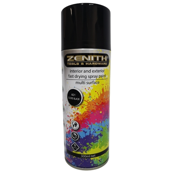 Zenith – Spray Paint / Interior and Exterior Fast Drying Spray Paint – Gloss Black – A01