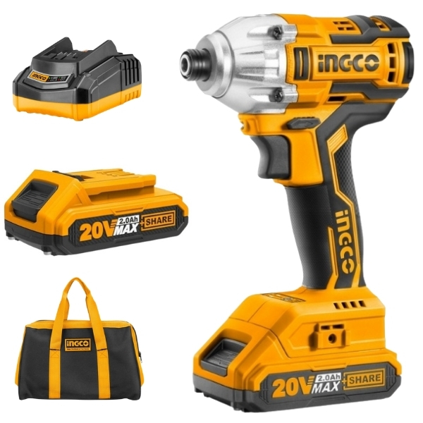 Ingco – Impact Screwdriver with 2 x 2.0Ah Batteries, Charger and 1/4″ Bag