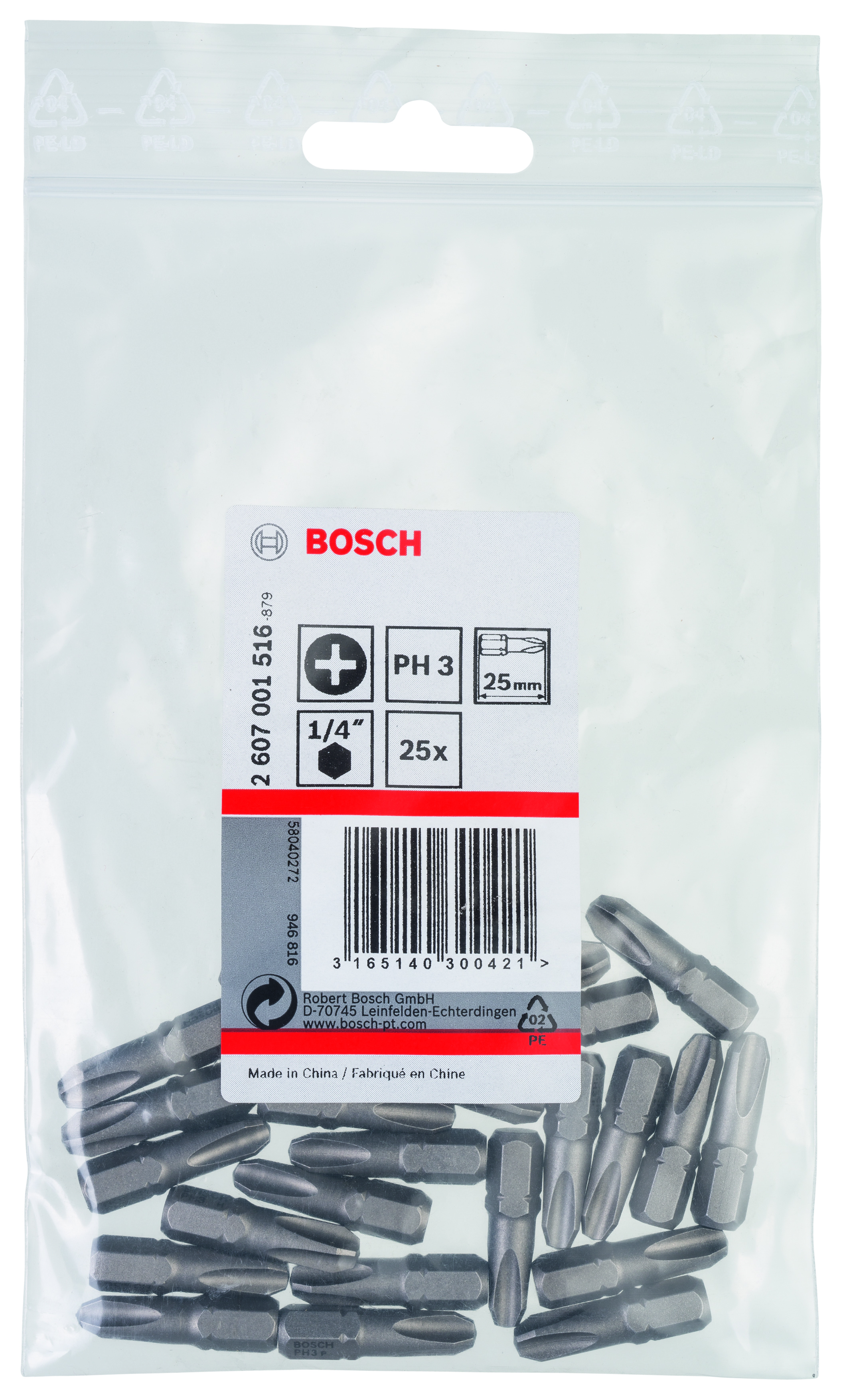 Screwdriver bit Extra Hard PH 3, 25 mm, 25 pc, plastic bag