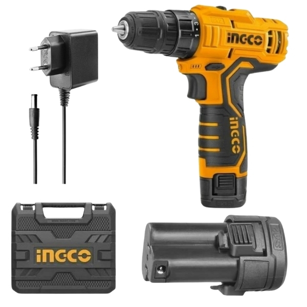 Ingco – Drill Cordless, 2 x 1.5 Ah Batteries, Charger & Carry Case – 12V