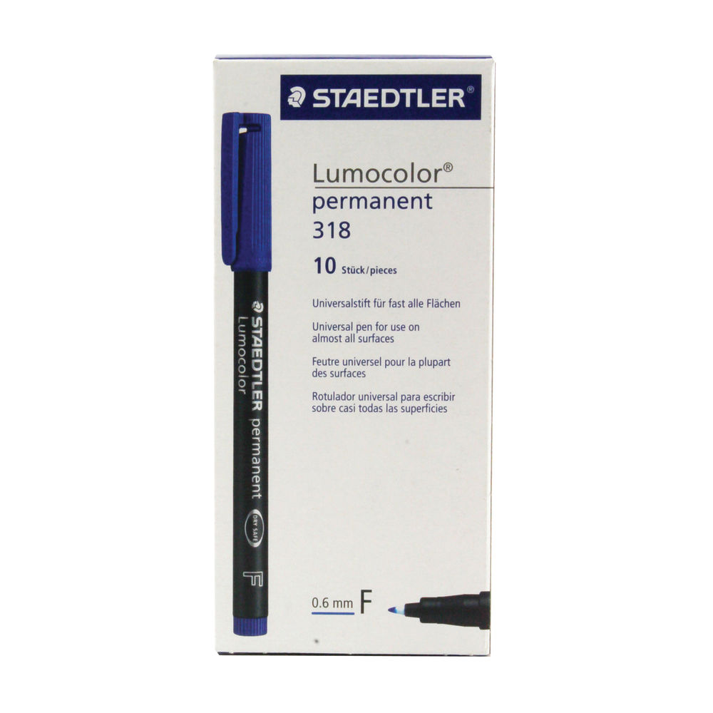 Staedtler Lumocolour Pen Permanent Fine Blue (Pack of 10) 318-3