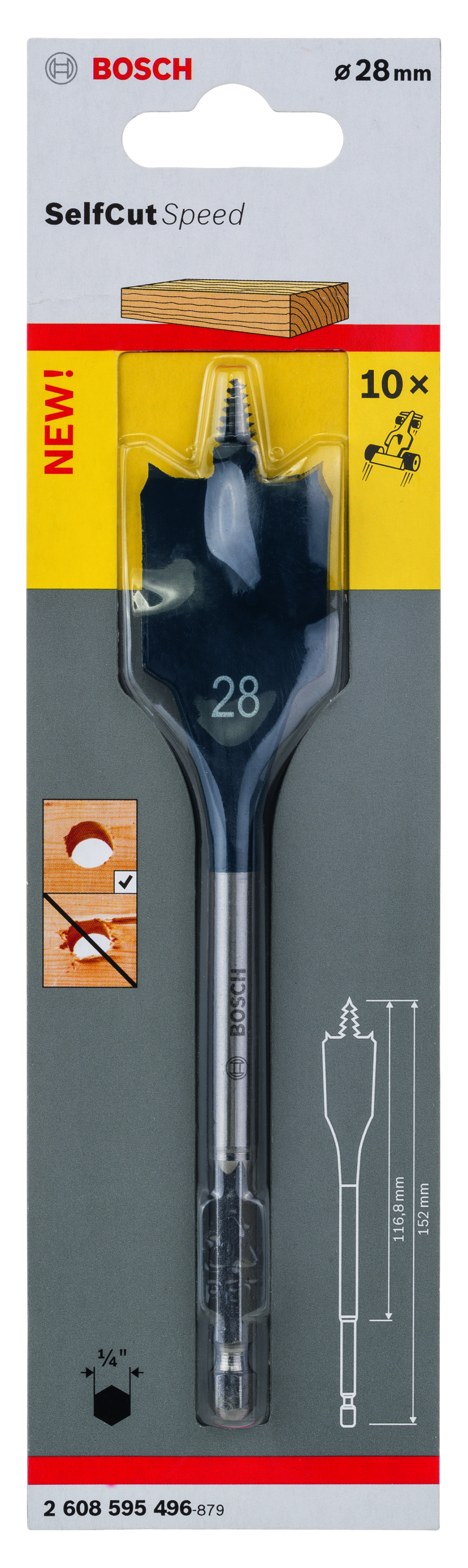 Self Cut Speed Spade Bit, Hexagon 28 x 152 mm